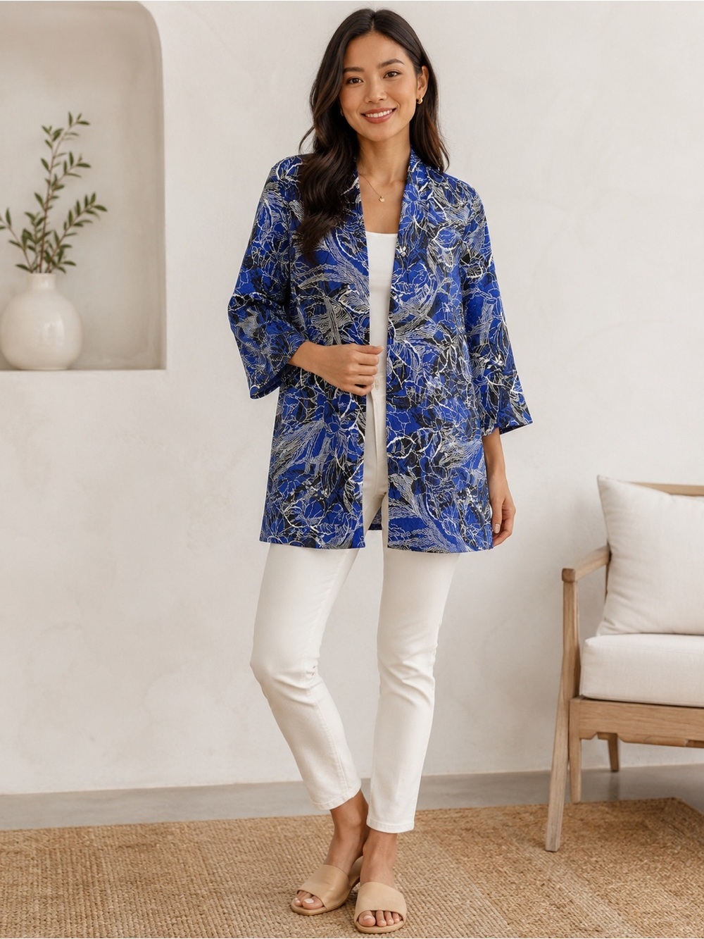 Chico's NWT Travelers Royal Blue Silver Crushed Reversible Jacket Size Small P